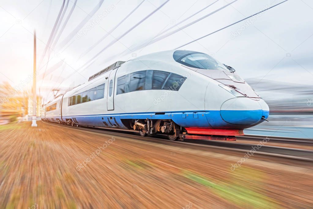 Modern high speed electric train with motion blur