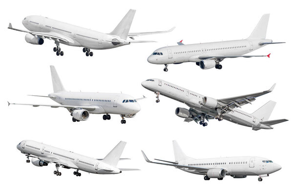 Set of six aircraft isolated from the white background