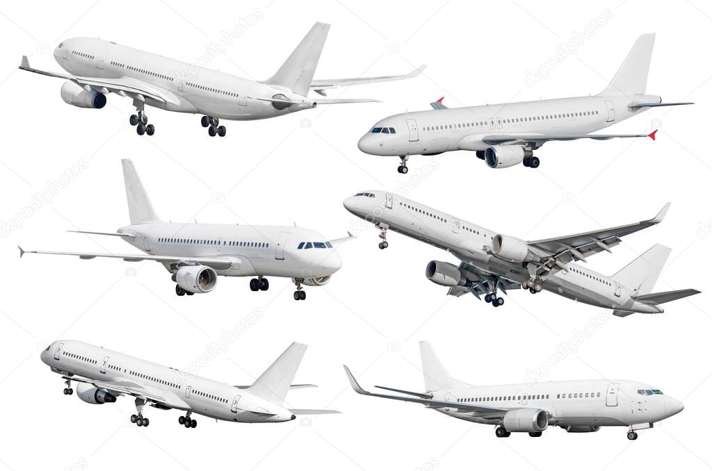 Set of six aircraft isolated from the white background