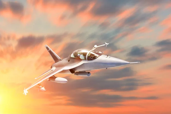 Vadászgép Katonai Sebességű Manőver Repülés Légierő Bázis Napnyugta Időpontja — Stock Fotó