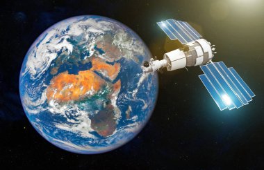 Yeryüzünün Jeostatik yörünge açık güneş panelleri ile araştırma uydu. Nasa tarafından döşenmiş bu görüntü unsurları
