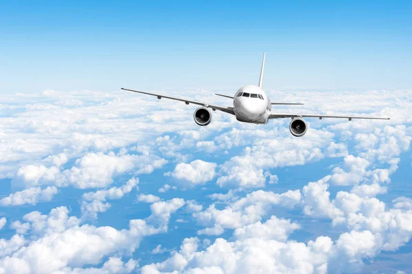 Airplane Jet Flying Flight Level High Sky Clouds Blue Sky — Stock Photo, Image