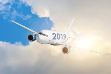 Uçak ile sayı 2019. Yeni yılda hızla yaklaşıyor parlak bir gelecek kavramı