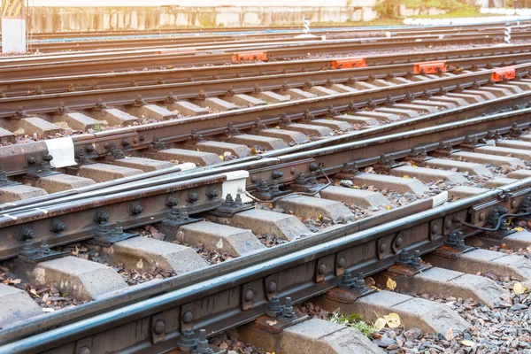 Railway Rails Close Arrows Sleepers — Stock Photo, Image