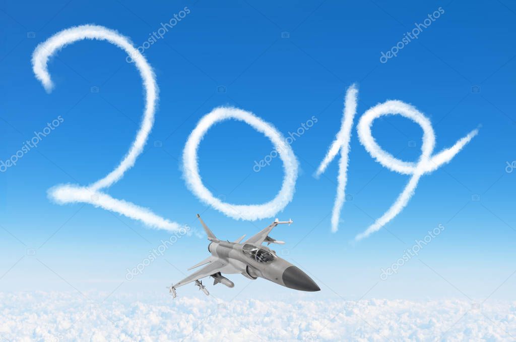 Fighter jet aerobatics drew in the sky figure 2019 happy new year