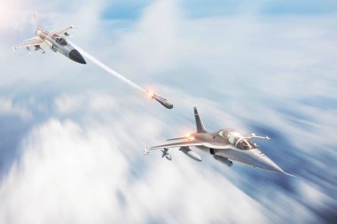 Savaş avcı füzeleri bir Target - başka bir savaş uçağı başlattı. Çatışma, savaş. Havacılık ve Uzay Kuvvetleri.