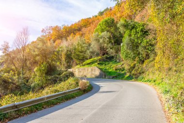Dağlarda bir dar asfalt yol açın