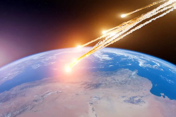 Atak Asteroid Meteor Ziemi Elementy Tego Obrazu Dostarczone Przez Nasa — Zdjęcie stockowe