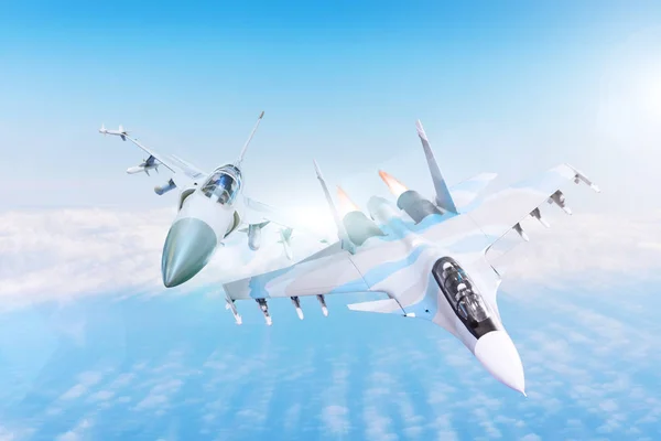 Dos Aviones Combate Cielo Están Volando Una Misión Combate — Foto de Stock