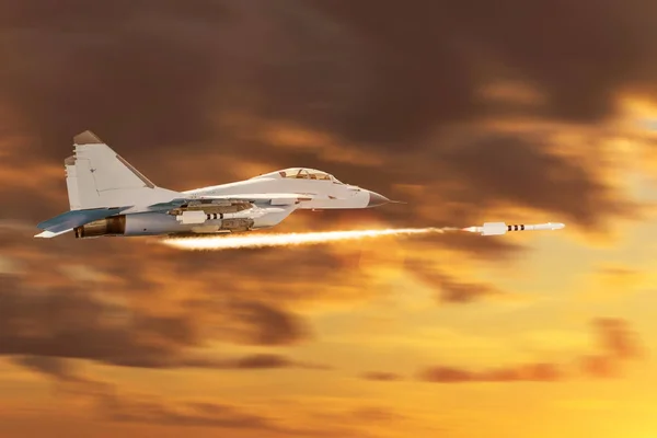 Combate Avión Combate Vuela Misiles Lanzamientos Alta Velocidad Objetivo Conflicto — Foto de Stock