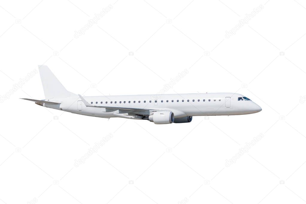 Airplane passenger isolated on white color background.