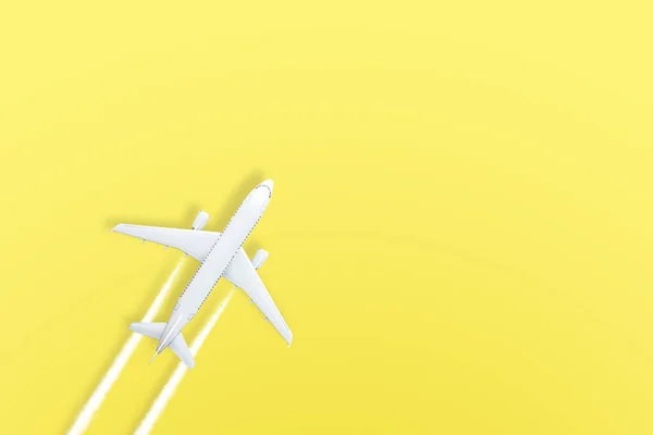 Avião de papel pastel amarelo no fundo. Conceito mínimo . — Fotografia de Stock