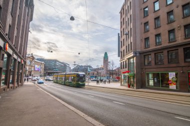 Bir yol ve yolun Kaivokatu. Finlandiya, Helsinki. 02 Mart 2019.