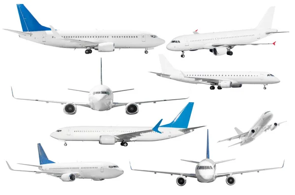 Sekiz uçak beyaz arka plandan izole kümesi. — Stok fotoğraf