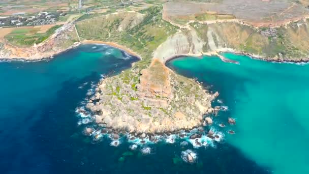 Gnadna Ghajn Tuffieha Maltských Ostrovech Letecký Pohled Výšky Pobřežního Slizy — Stock video