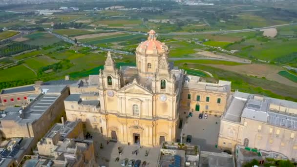 马耳他Mdina要塞的全景飞行空中俯瞰 — 图库视频影像