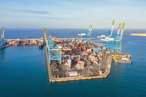 Aerial top view port marina with containers and cargo. — Stock Photo, Image