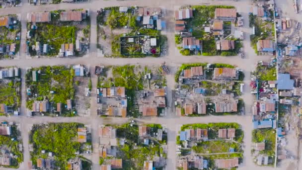 Aerial Top View High Altitude Slum Heavily Populated Urban Informal — Stock Video