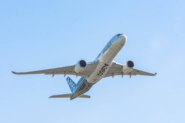Airbus a350-900 Xwb gösteri uçuşları. Rusya, Moskova bölgesi Zhukovsky, Havaalanı Ramenskoe. Aviasalon Maks 2019. 29 Ağustos 2019.