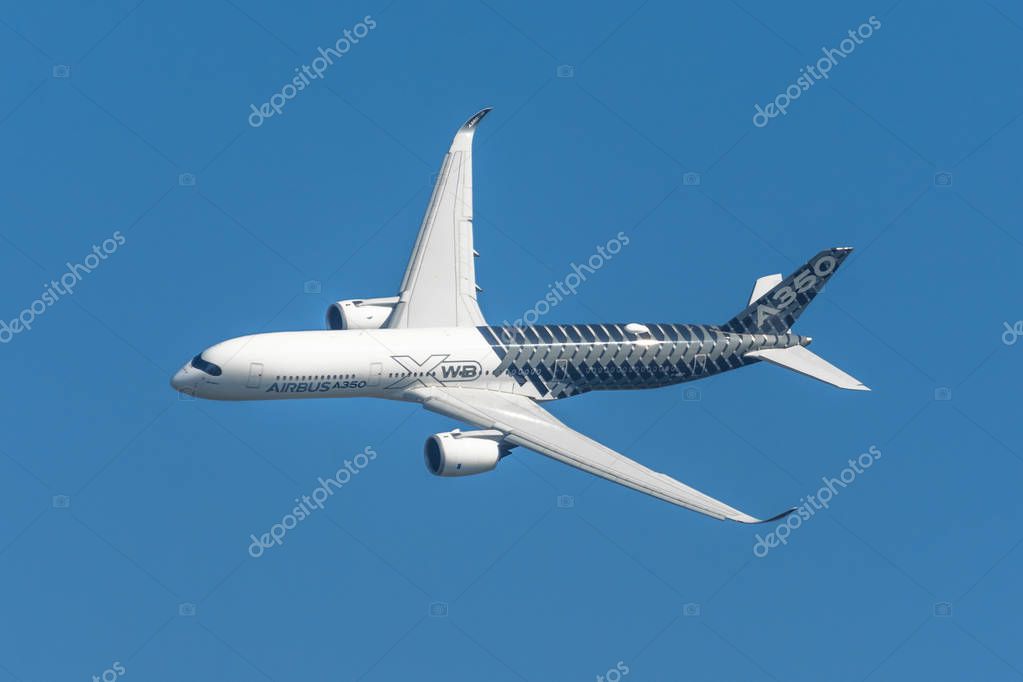 Airbus a350-900 XWB show flights. Russia, Moscow region Zhukovsky, airport Ramenskoe. Aviasalon MAKS 2019. 31 august 2019