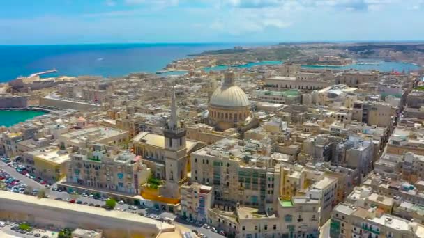 Lady Mount Carmel Kilisesinin Havadan Görünümü Valletta Şehir Merkezindeki Paul — Stok video