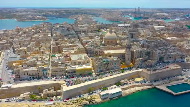 Luftaufnahme Der Karmeliterkirche Pauls Kathedrale Stadtzentrum Von Valletta Malta — Stockvideo