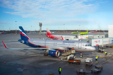 Airbus a320 Aeroflot havayolları, Pulkovo havaalanı, Rusya Saint-Petersburg. 25 Şubat 2020