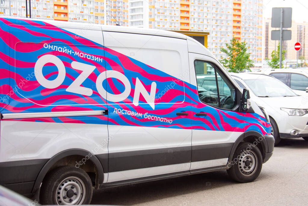 Mini van truck for delivery to points of delivery of the online store Ozon.ru. Russia, Saint-Petersburg. 04 september 2020
