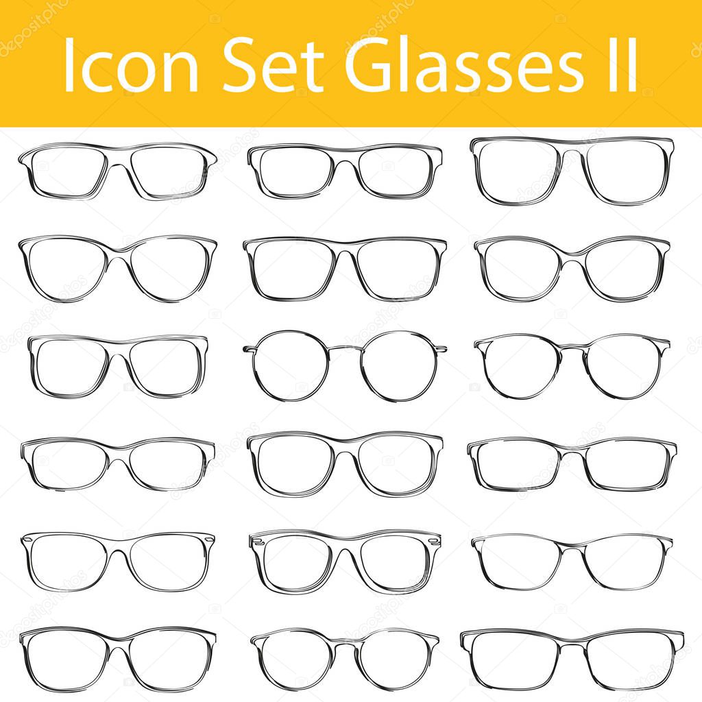 Drawn Doodle Lined Icon Set Glasses II with 18 icons for the creative use in graphic design