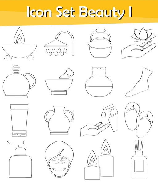 Set Iconos Forrados Doodle Drawn Beauty Con Iconos Para Uso — Vector de stock
