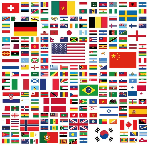 Tous Les Drapeaux Nationaux Monde Avec Des Noms Haute Qualité — Image vectorielle