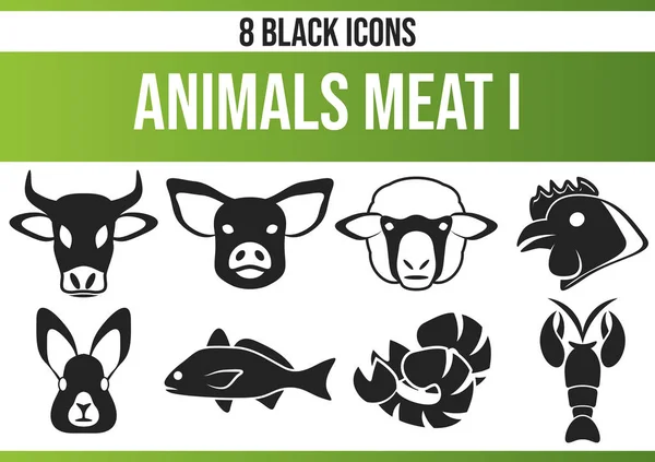 Essen Schwarze Piktoramme Symbole Auf Fleisch Dieses Icon Set Ist — Stockvektor