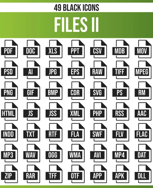 Schwarze Piktogramme Symbole Auf Dateiendungen Dieses Icon Set Ist Perfekt — Stockvektor