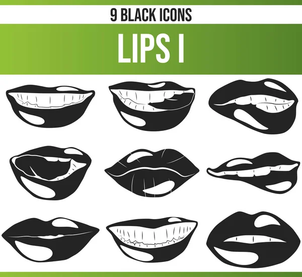 Pictogramas Iconos Negros Los Labios Femeninos Este Conjunto Iconos Perfecto — Vector de stock