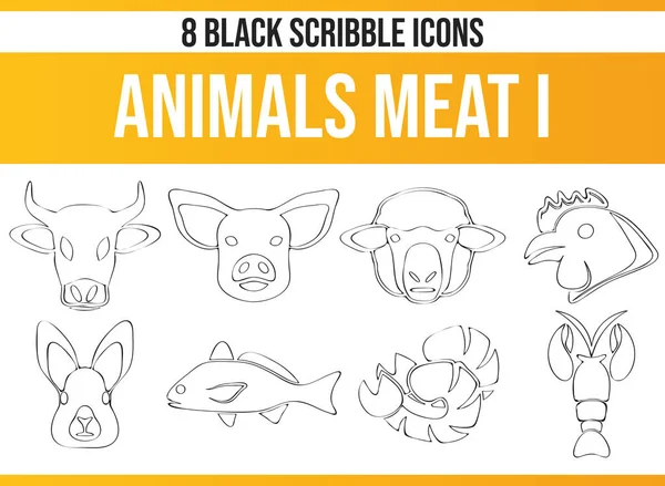 Essen Schwarze Piktoramme Symbole Auf Fleisch Dieses Icon Set Ist — Stockvektor