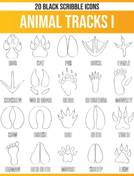 Piktoramme Noir Icônes Sur Des Traces Animaux Cet Ensemble Icônes — Image vectorielle