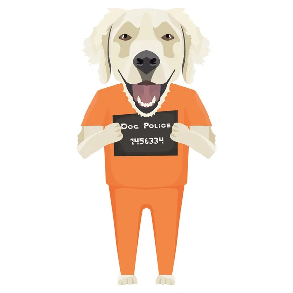 Mugshot gevangenis kleren hond Golden Retriever — Stockvector
