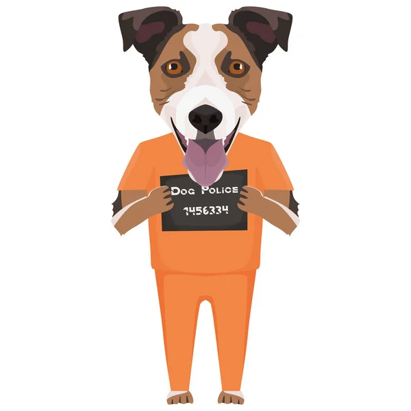 Mugshot gevangenis kleren hond Jack Russell Terriër — Stockvector