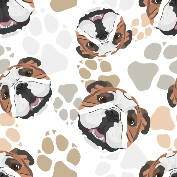 Dog paws pattern English Bulldog — Stock Vector