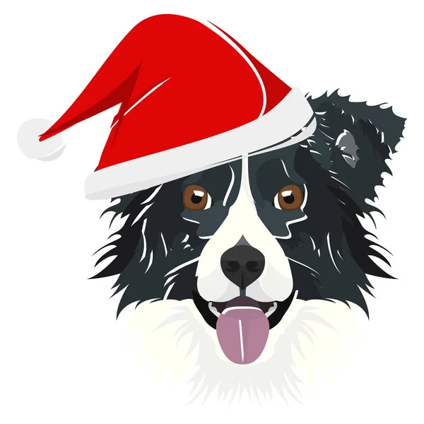Illustrazione Border Collie con cappello rosso di Natale — Vettoriale Stock