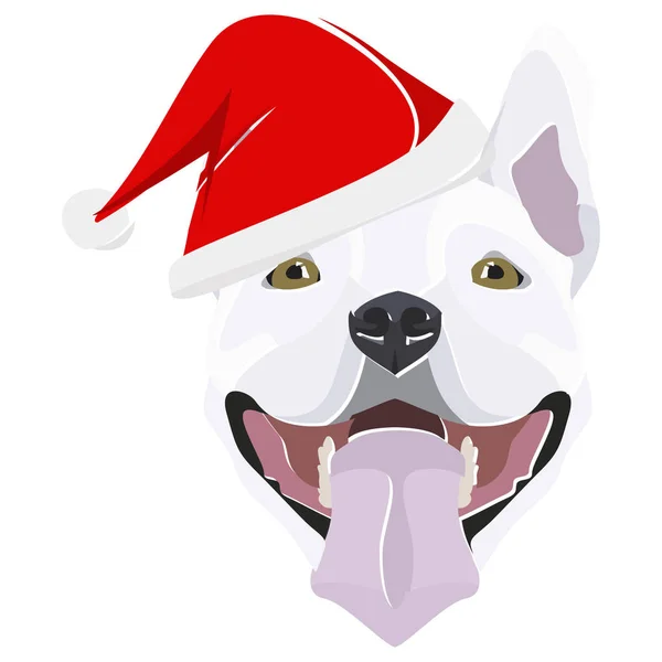 Illustrazione Bull Terrier con cappello rosso di Natale — Vettoriale Stock
