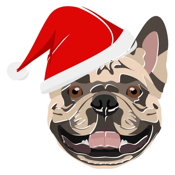 Illustrazione Bulldog francese con cappello rosso Babbo Natale — Vettoriale Stock