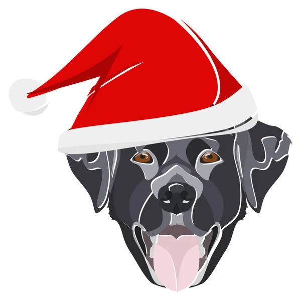 Illustrazione Labrador con cappello rosso di Natale — Vettoriale Stock