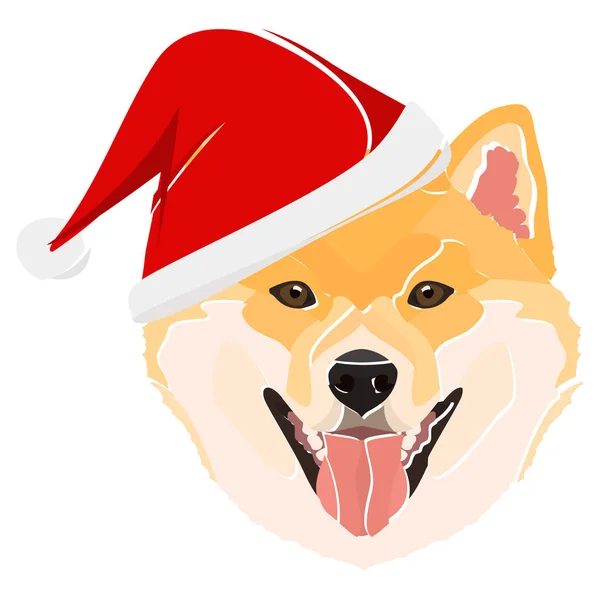 Illustrazione Shiba Inu con cappello rosso di Natale — Vettoriale Stock