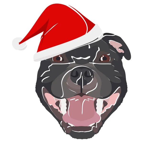 Ilustración Staffordshire bull terrier con sombrero de Santa rojo — Vector de stock