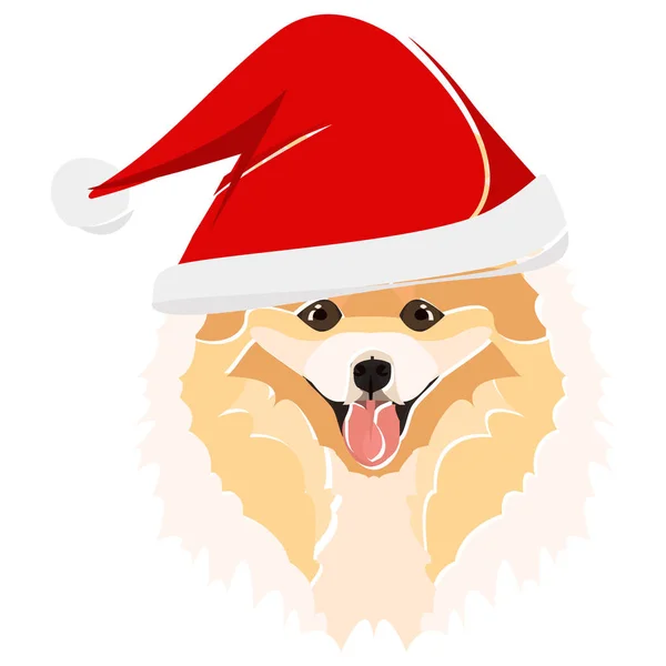 Illustrazione Chow Chow con cappello rosso di Natale — Vettoriale Stock