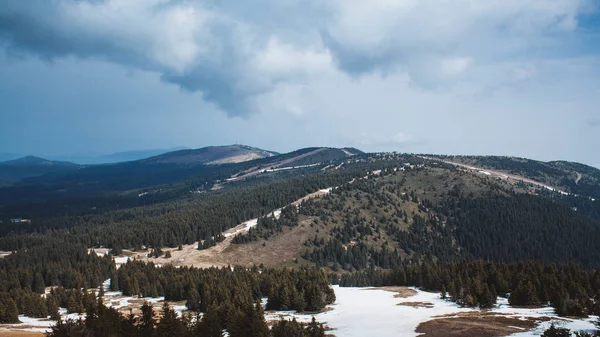 Фото Красивого Ландшафта Скалистыми Горами Снегом Соснами — стоковое фото