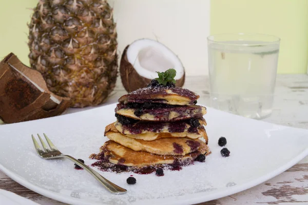 American Pancakes With blueberries and coconut