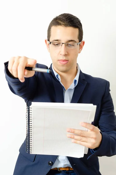 Portrait Jeune Professeur Isolé Sur Fond Blanc — Photo