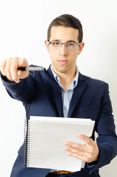 Retrato Del Joven Profesor Aislado Sobre Fondo Blanco —  Fotos de Stock